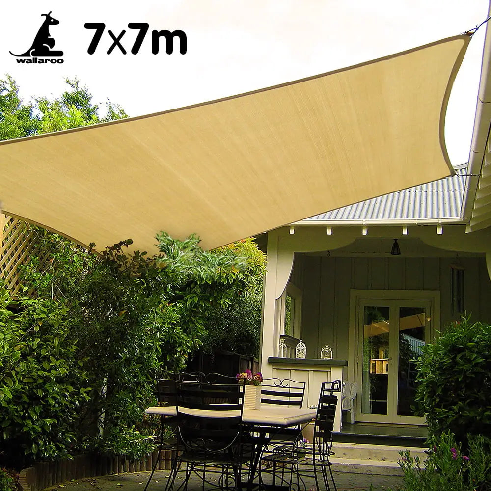 Wallaroo Rectangular Shade Sail 7m x 7m - Sand - Home & Garden > Shading