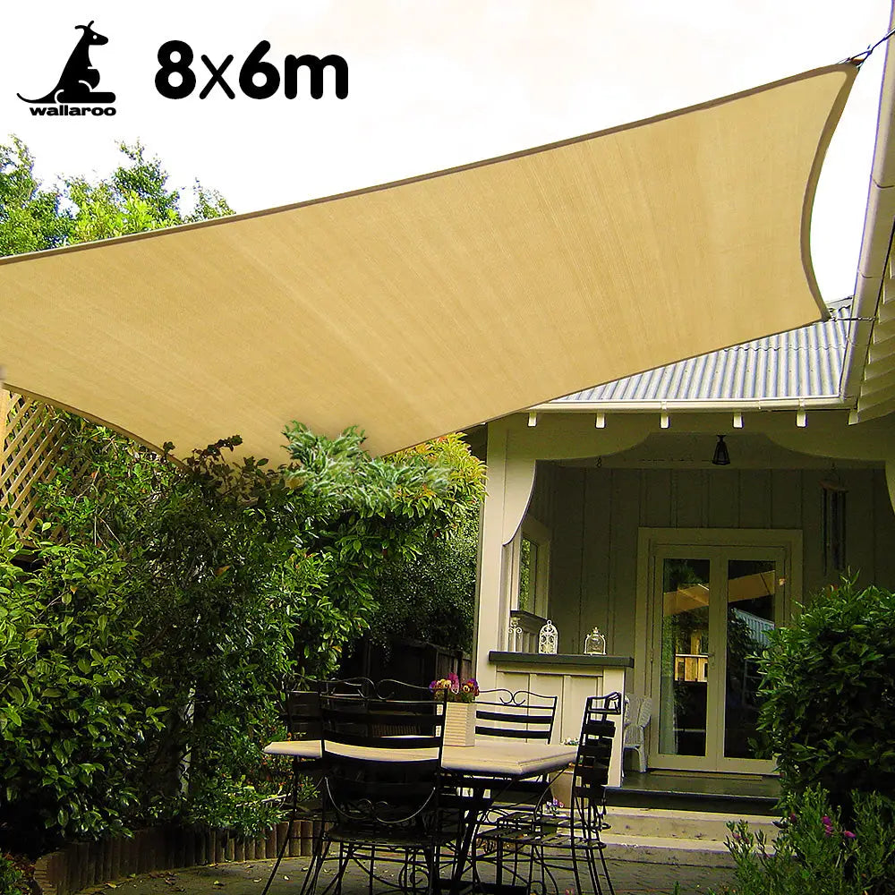 Wallaroo Rectangular Shade Sail: 8m x 6m - Sand - Home & Garden > Shading