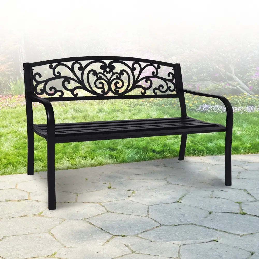 Wallaroo Steel Outdoor Garden Bench - Floral - Home & Garden > Garden Furniture