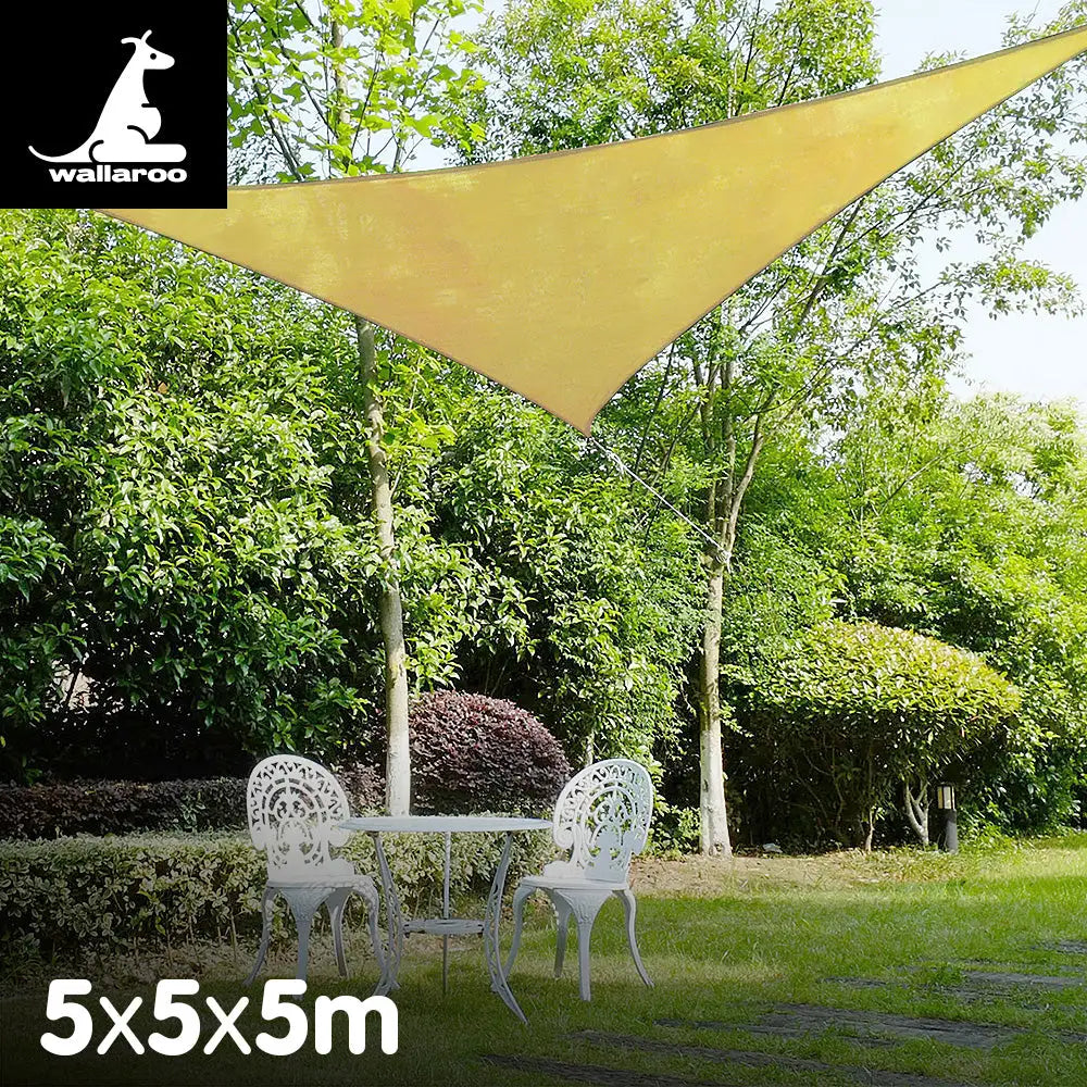 Wallaroo Triangle Shade Sail 5m x 5m x 5m - Sand - Home & Garden > Shading
