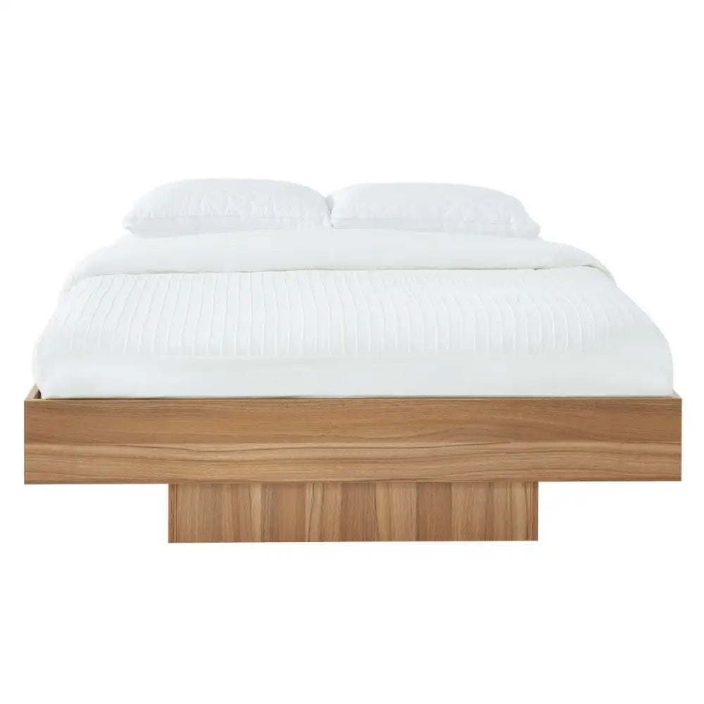 Walnut Oak Wood Floating Bed Base King - Furniture > Bedroom > Beds & Bed Frames