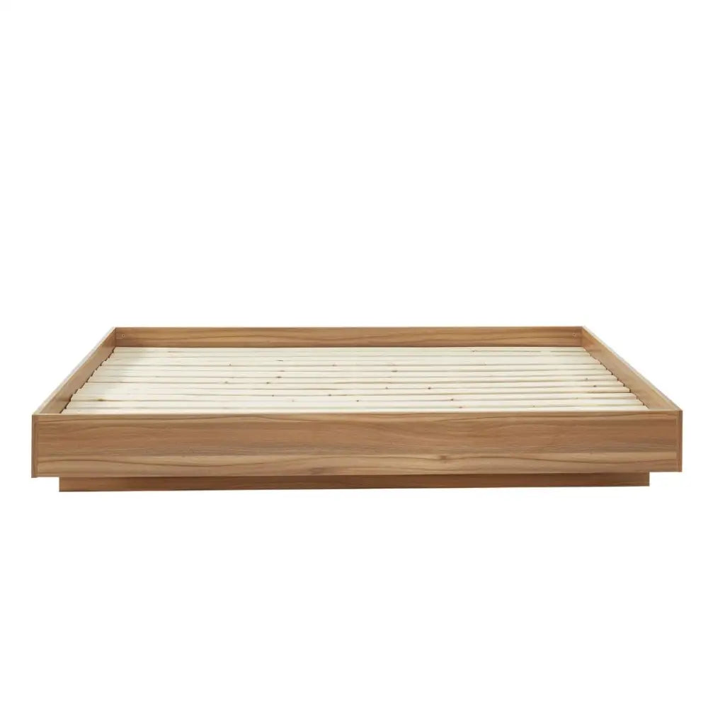 Walnut Oak Wood Floating Bed Base King - Furniture > Bedroom > Beds & Bed Frames