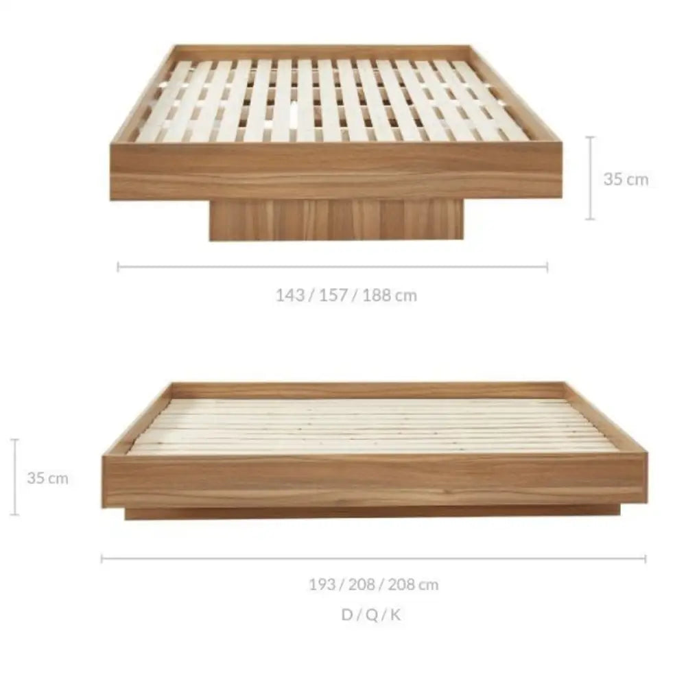 Walnut Oak Wood Floating Bed Base King - Furniture > Bedroom > Beds & Bed Frames