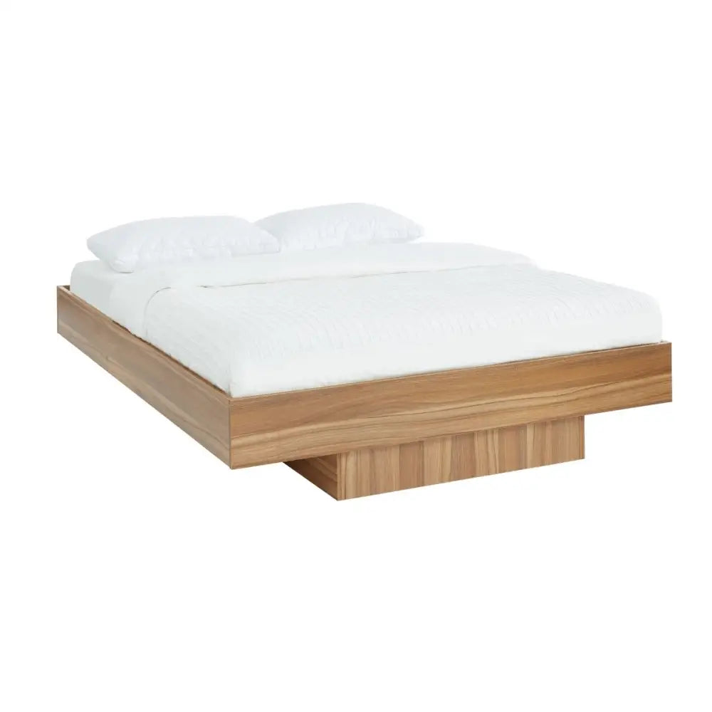 Walnut Oak Wood Floating Bed Base King - Furniture > Bedroom > Beds & Bed Frames