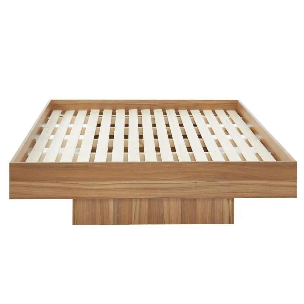Walnut Oak Wood Floating Bed Base King - Furniture > Bedroom > Beds & Bed Frames
