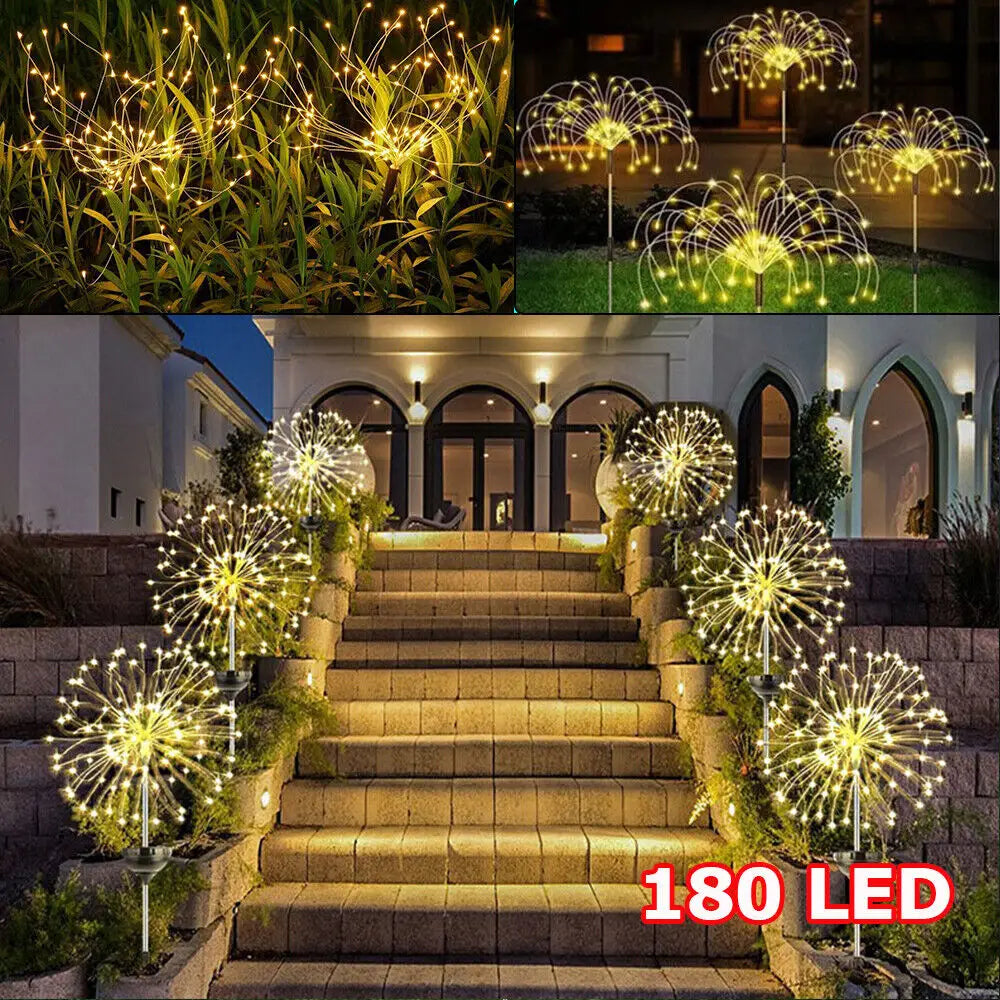 Warm White Fireworks 180 LED Fairy String Lights Starburst Solar Xmas Garden Night Lamp Hot NEW - Home & Garden >