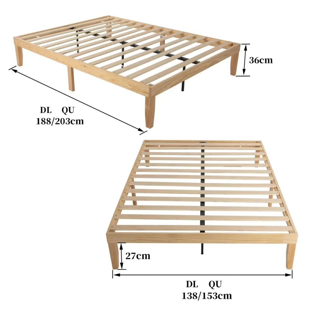 Warm Wooden Natural Bed Base Frame – Queen - Furniture > Bedroom > Beds & Bed Frames
