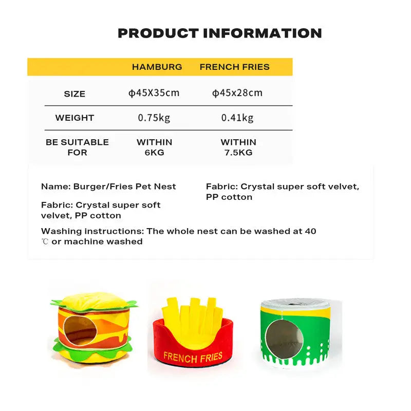 Washable Fries Pet Dog Cat Ded Calming Bed Warm Soft - Pet Care > Dog Supplies > Dog Beds