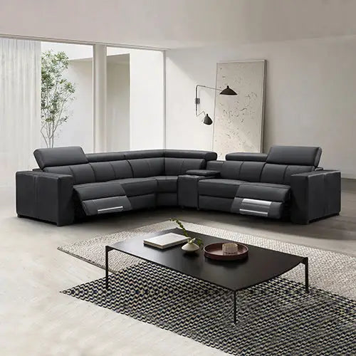Washington Genuine Leather 6 Seater Corner Sofa With 2 Electric Recliners And Reversible Console - Furniture > Sofas >