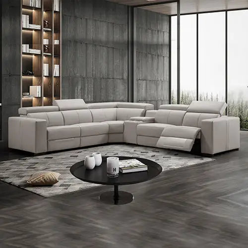 Washington Genuine Leather 6 Seater Corner Sofa With 2 Electric Recliners And Reversible Console - Furniture > Sofas >