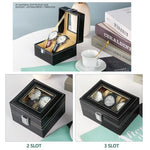 Watch Box Organizer Case Jewelry Display Tray Glass Top PU Leather(2 Slot) - Home & Garden > Storage