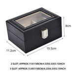 Watch Box Organizer Case Jewelry Display Tray Glass Top PU Leather(2 Slot) - Home & Garden > Storage