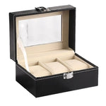 Watch Box Organizer Case Jewelry Display Tray Glass Top PU Leather(3 Slot) - Home & Garden > Storage