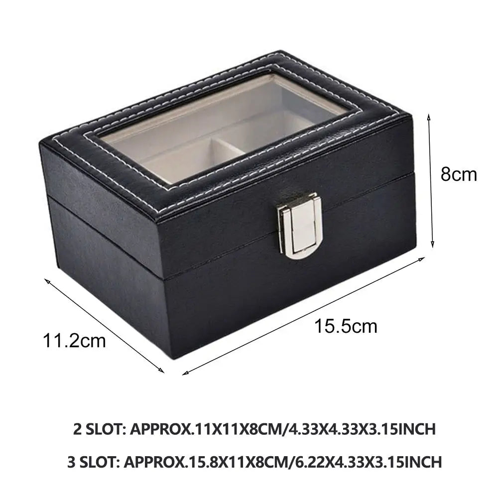 Watch Box Organizer Case Jewelry Display Tray Glass Top PU Leather(3 Slot) - Home & Garden > Storage
