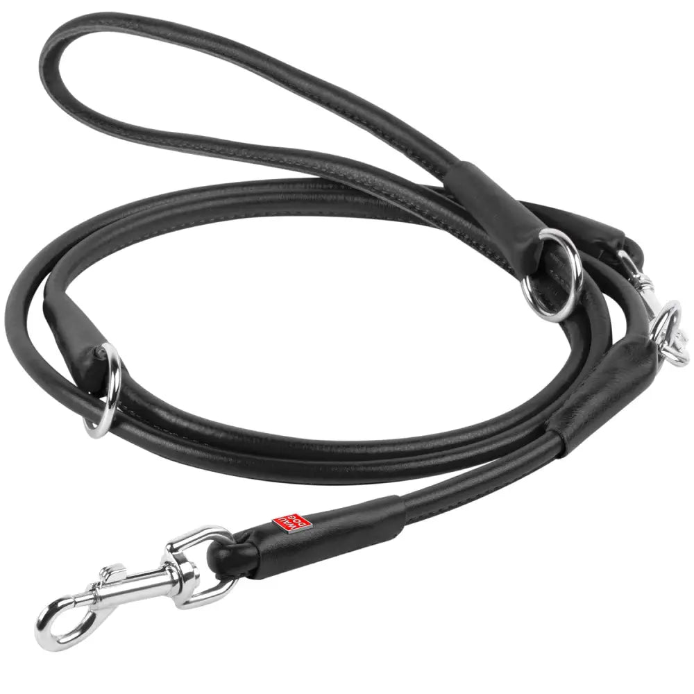 Waudog Black Leather Round Adjustable Clip Leash W10MM-L183CM - Pet Care > Dog Supplies > Dog Collars Leads & Harnesses