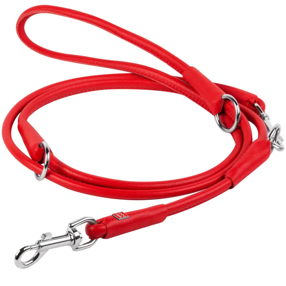 Waudog Red Leather Round Adjustable Clip Leash W10MM-L183CM - Pet Care > Dog Supplies > Dog Collars Leads & Harnesses