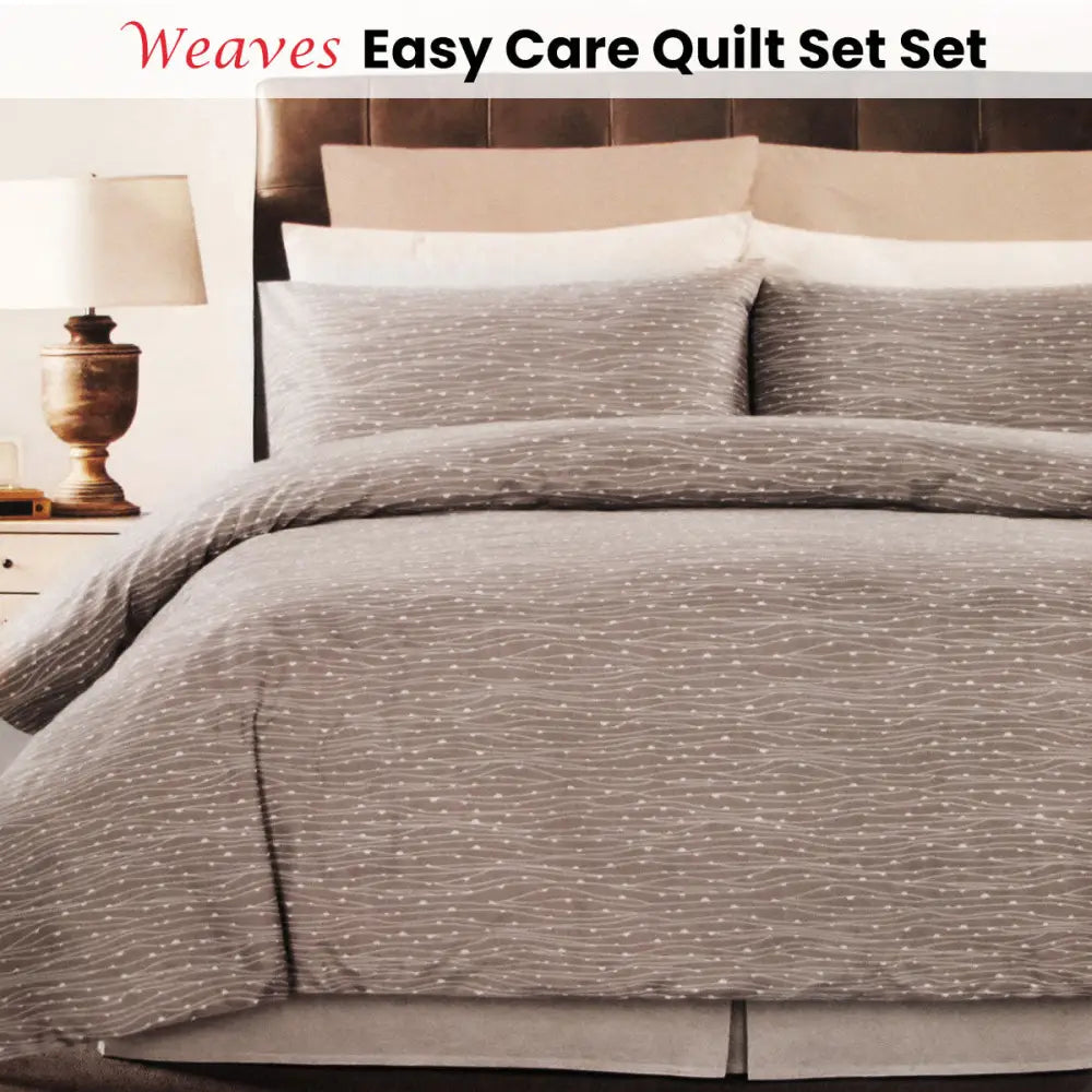 Weaves Coffee Easy Care Quilt Cover Set Double - Home & Garden > Bedding