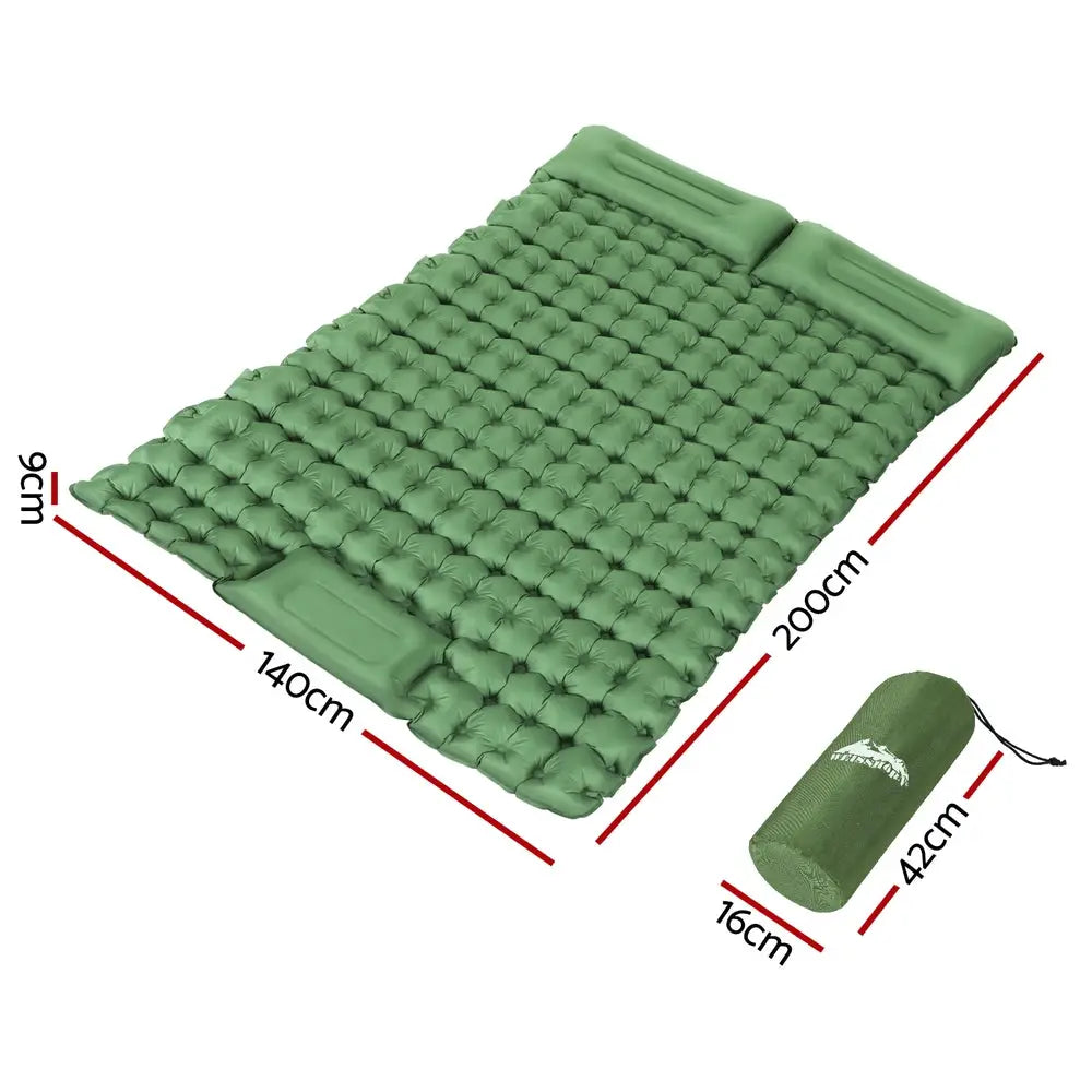 Weisshorn Self Inflating Mattress Camping Sleeping Mat Air Bed Pad Double Pillow - Home & Garden > Inflatable Mattress