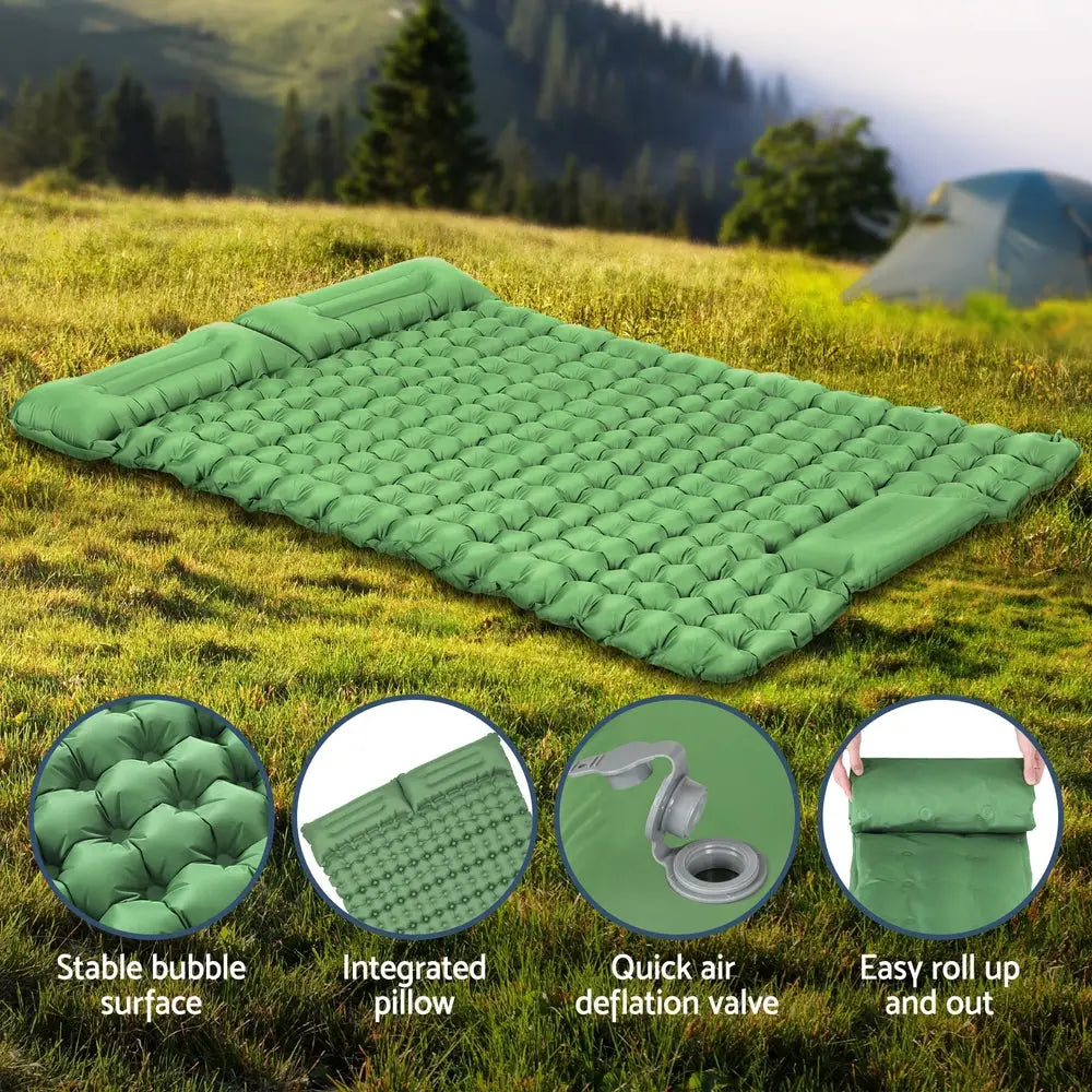 Weisshorn Self Inflating Mattress Camping Sleeping Mat Air Bed Pad Double Pillow - Home & Garden > Inflatable Mattress
