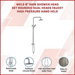 WELS 8’’ Rain Shower Head Set Rounded Dual Heads Faucet High Pressure Hand Held - Furniture > Bathroom > Shower