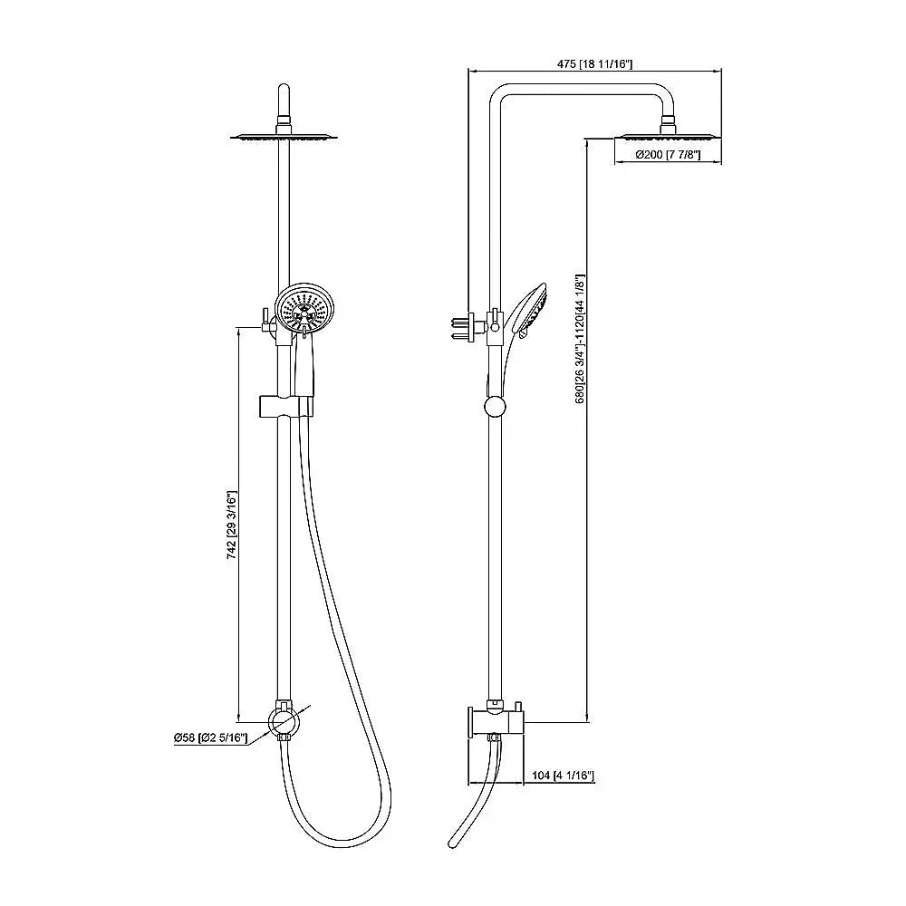 WELS 8’’ Rain Shower Head Set Rounded Dual Heads Faucet High Pressure Hand Held - Furniture > Bathroom > Shower