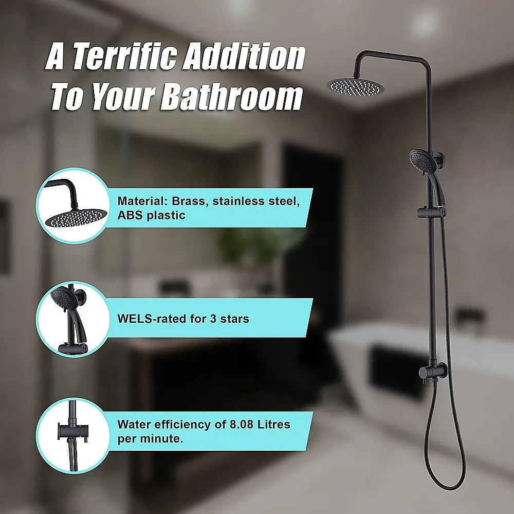 WELS 8’’ Rain Shower Head Set Rounded Dual Heads Faucet High Pressure Hand Held - Furniture > Bathroom > Shower