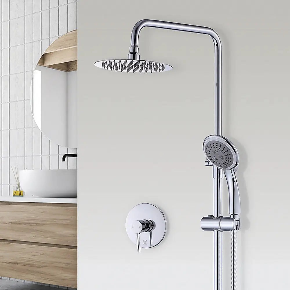 WELS 8’’ Rain Shower Head Set Rounded Dual Heads Faucet High Pressure With Mixer - Furniture > Bathroom > Shower