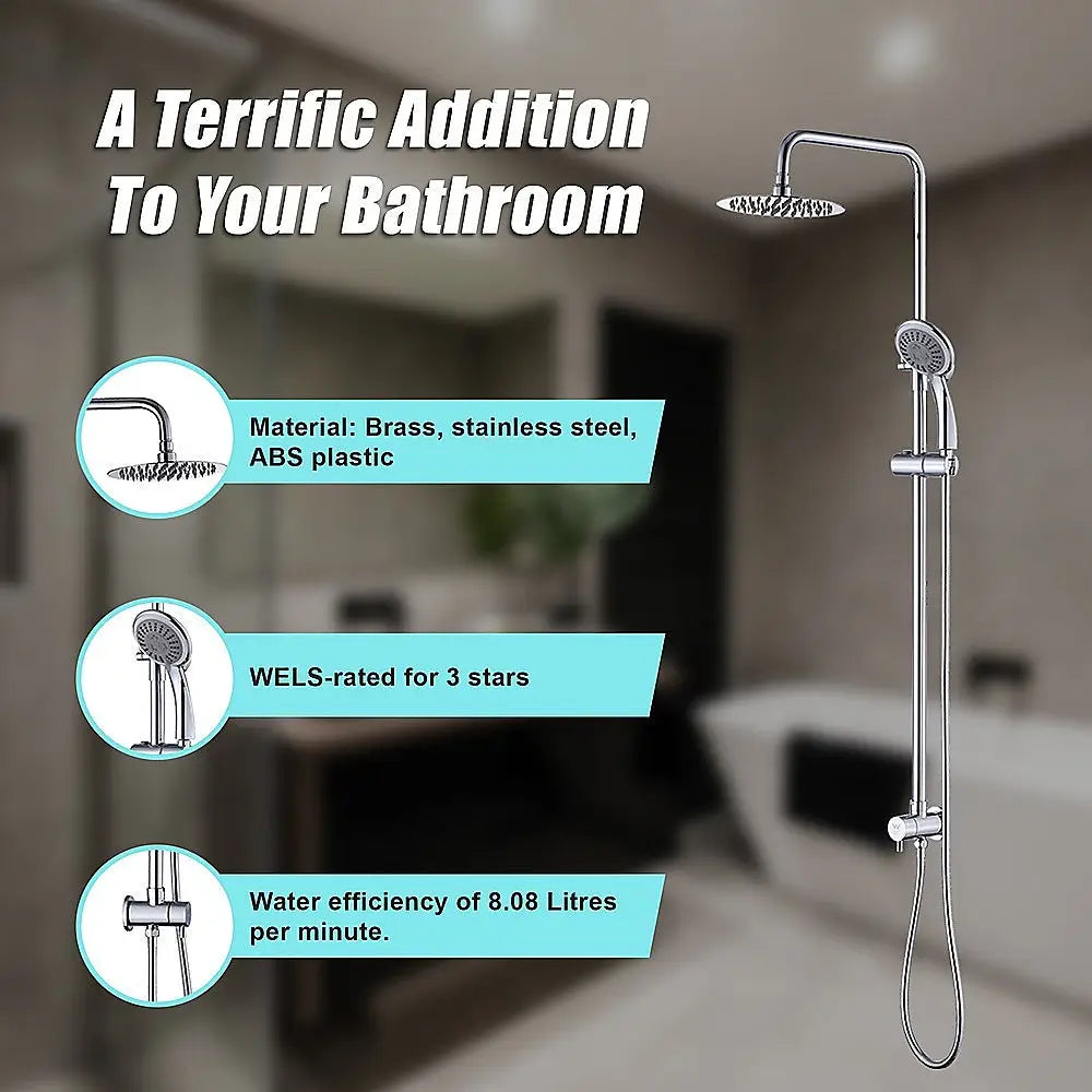 WELS 8’’ Rain Shower Head Set Rounded Dual Heads Faucet High Pressure Hand Held - Furniture > Bathroom > Shower