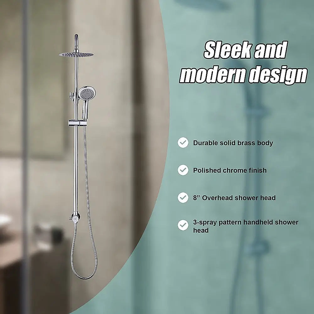 WELS 8’’ Rain Shower Head Set Rounded Dual Heads Faucet High Pressure Hand Held - Furniture > Bathroom > Shower