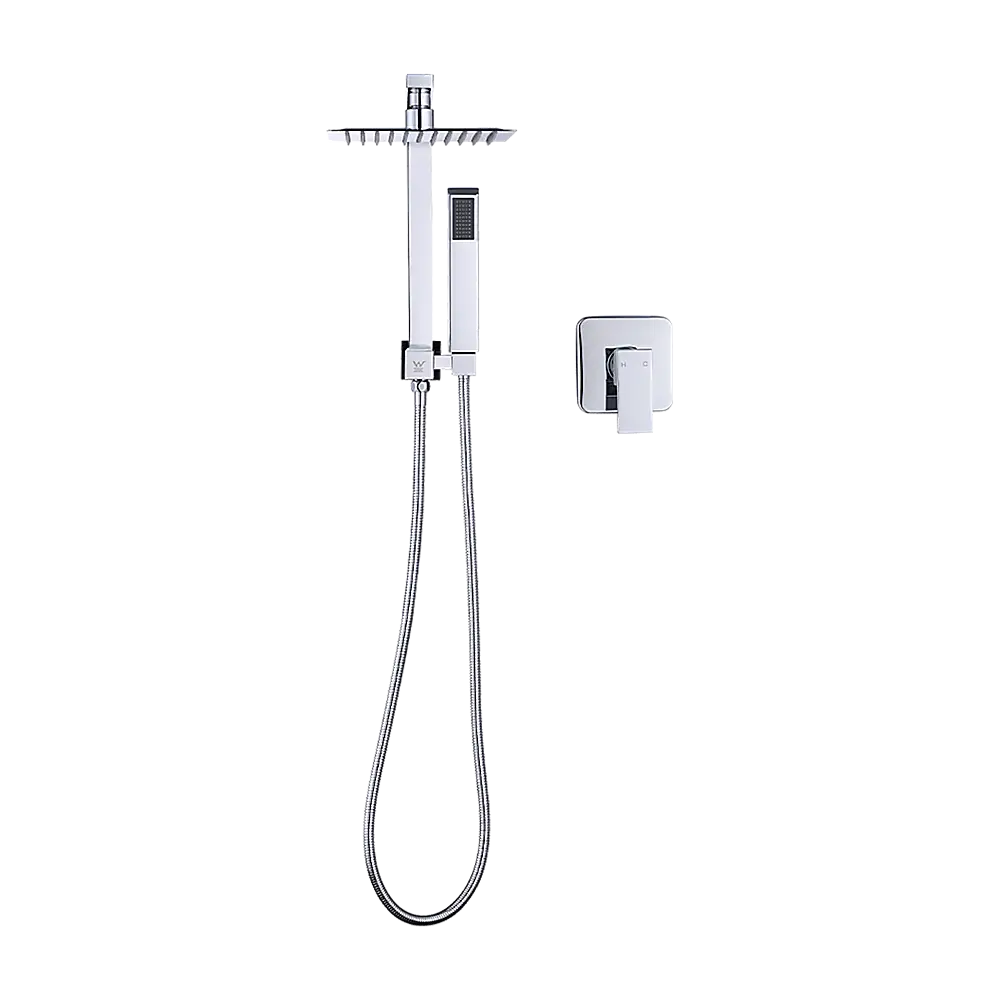 WELS 8’’ Rain Shower Head Set Square Dual Heads Faucet High Pressure With Mixer - Furniture > Bathroom