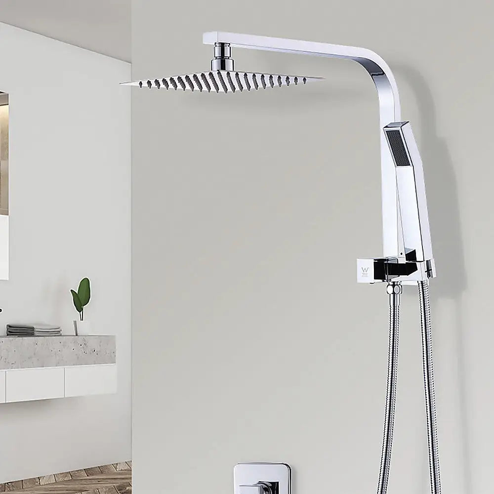 WELS 8’’ Rain Shower Head Set Square Dual Heads Faucet High Pressure Hand Held - Furniture > Bathroom > Shower