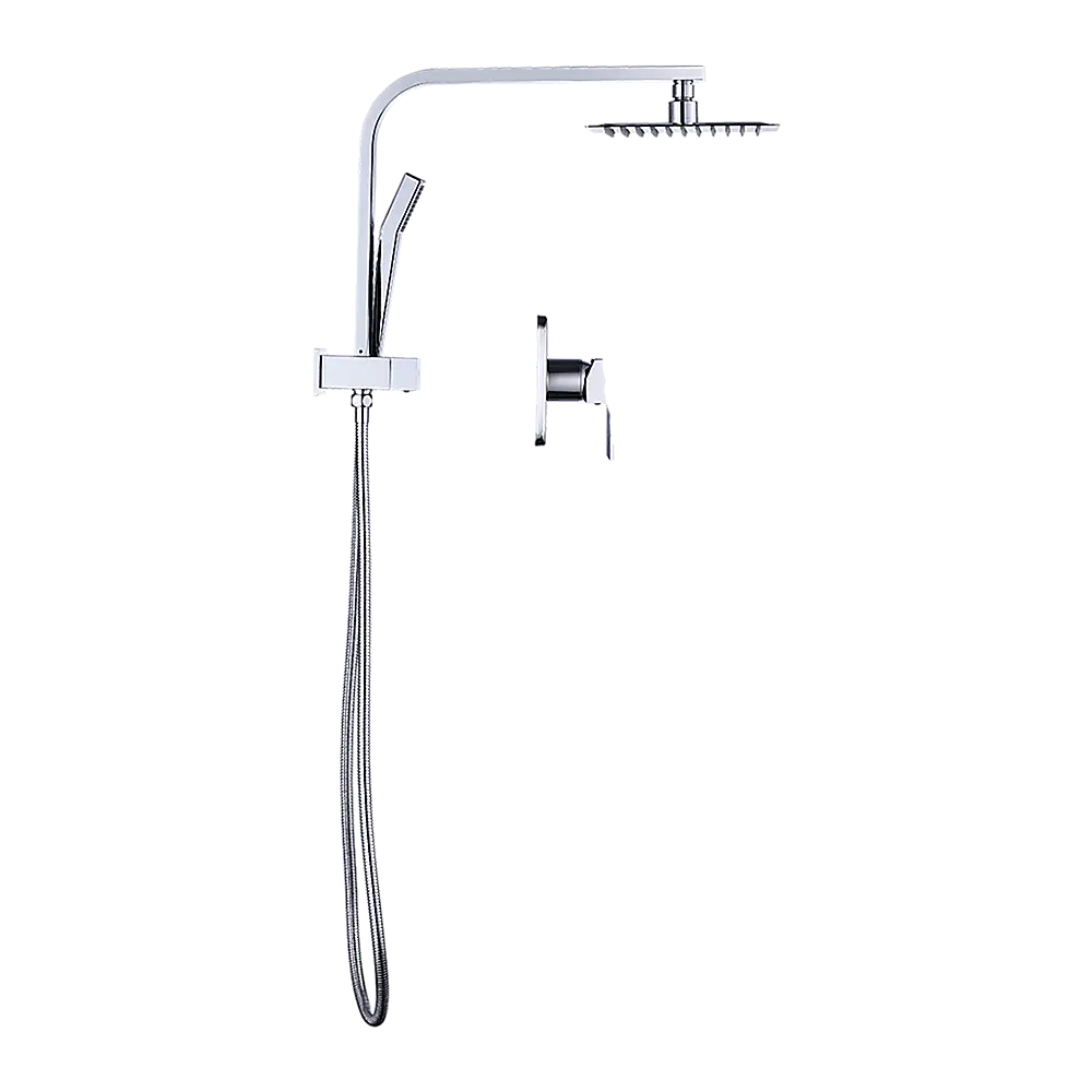 WELS 8’’ Rain Shower Head Set Square Dual Heads Faucet High Pressure With Mixer - Furniture > Bathroom