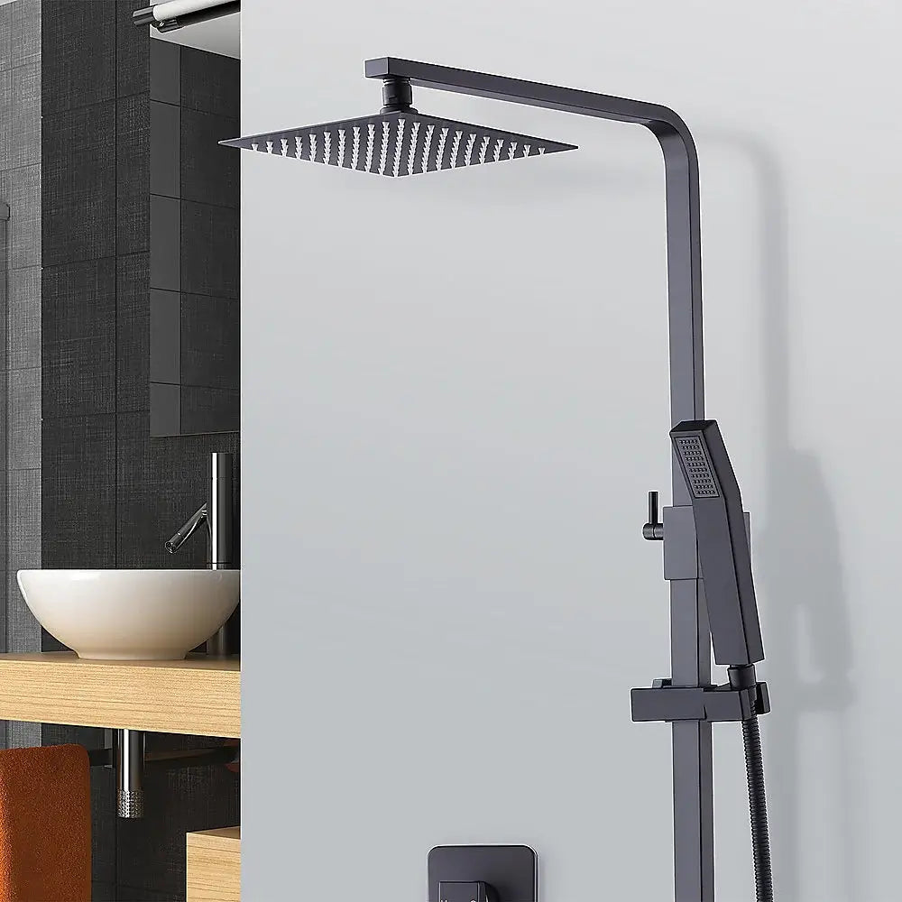 WELS 8’’ Rain Shower Head Set Square Dual Heads Faucet High Pressure Hand Held - Furniture > Bathroom > Shower