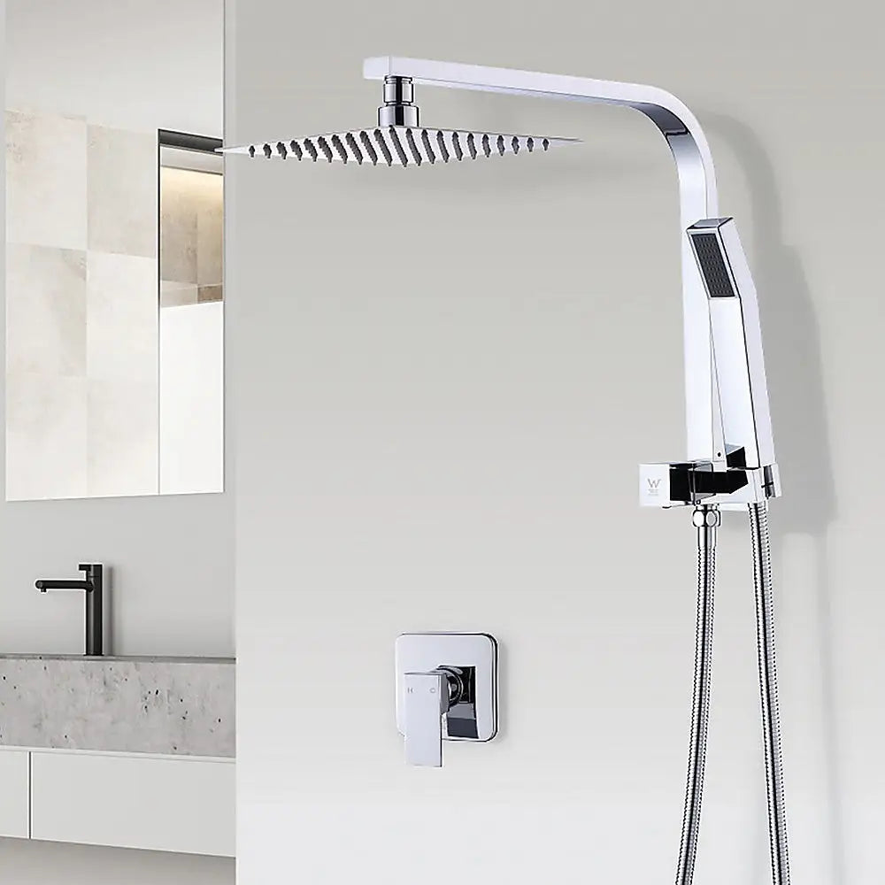 WELS 8’’ Rain Shower Head Set Square Dual Heads Faucet High Pressure With Mixer - Furniture > Bathroom