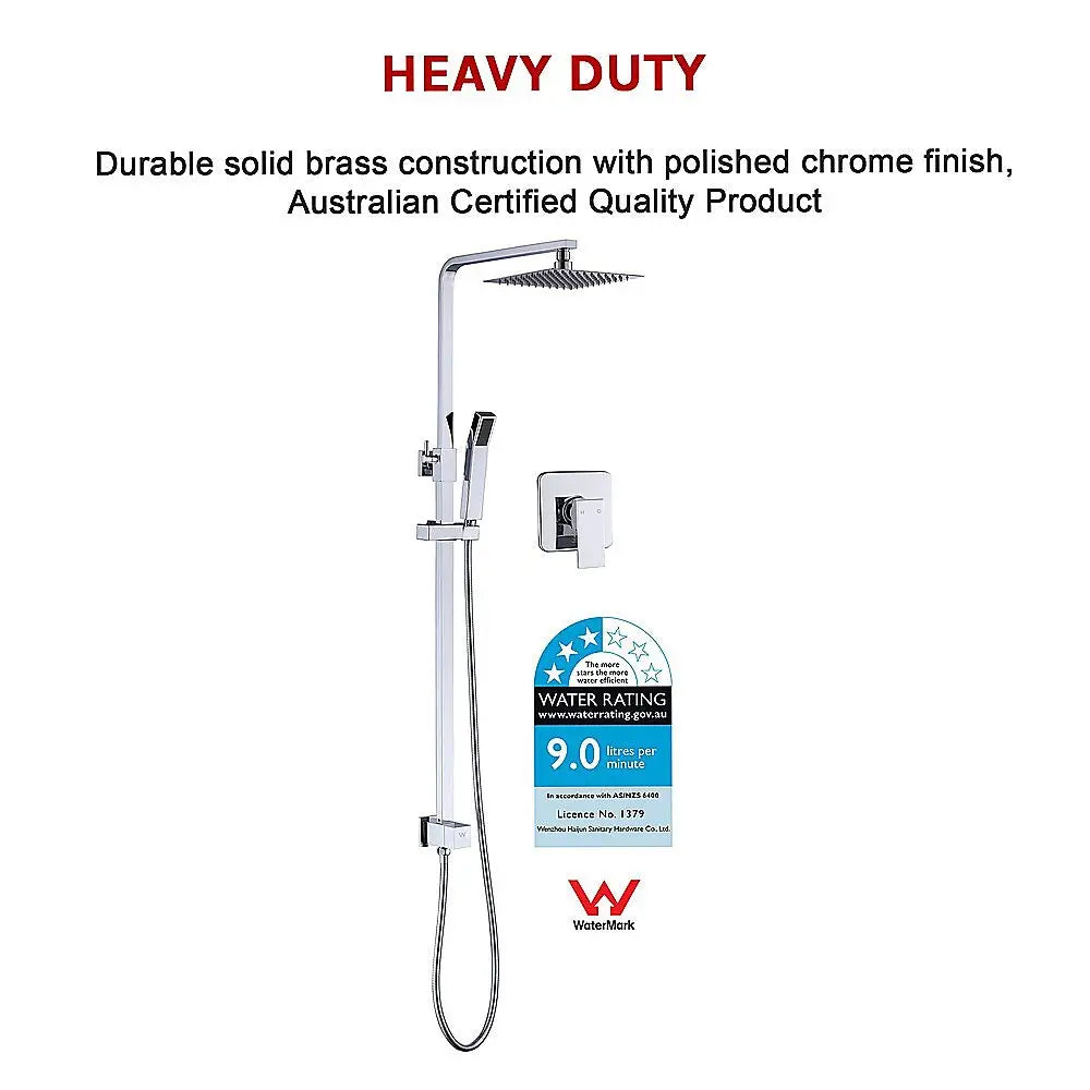 WELS 8’’ Rain Shower Head Set Square Dual Heads Faucet High Pressure With Mixer - Furniture > Bathroom > Shower