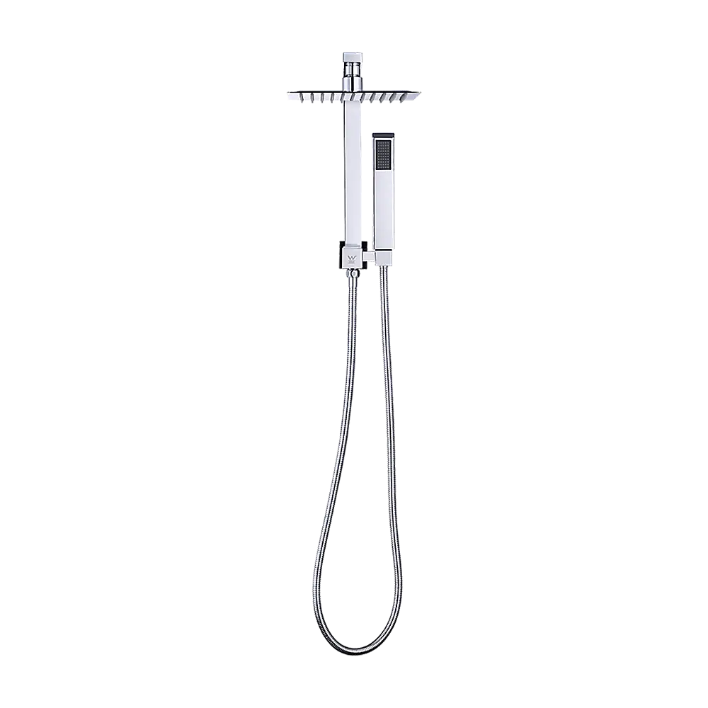 WELS 8’’ Rain Shower Head Set Square Dual Heads Faucet High Pressure Hand Held - Furniture > Bathroom > Shower