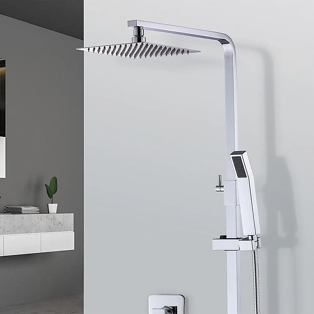 WELS 8’’ Rain Shower Head Set Square Dual Heads Faucet High Pressure Hand Held - Furniture > Bathroom