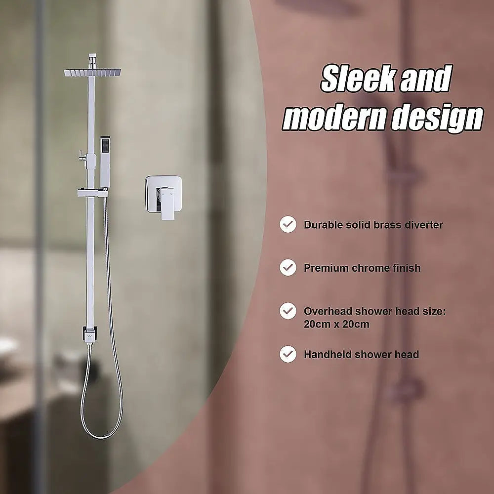 WELS 8’’ Rain Shower Head Set Square Dual Heads Faucet High Pressure With Mixer - Furniture > Bathroom > Shower