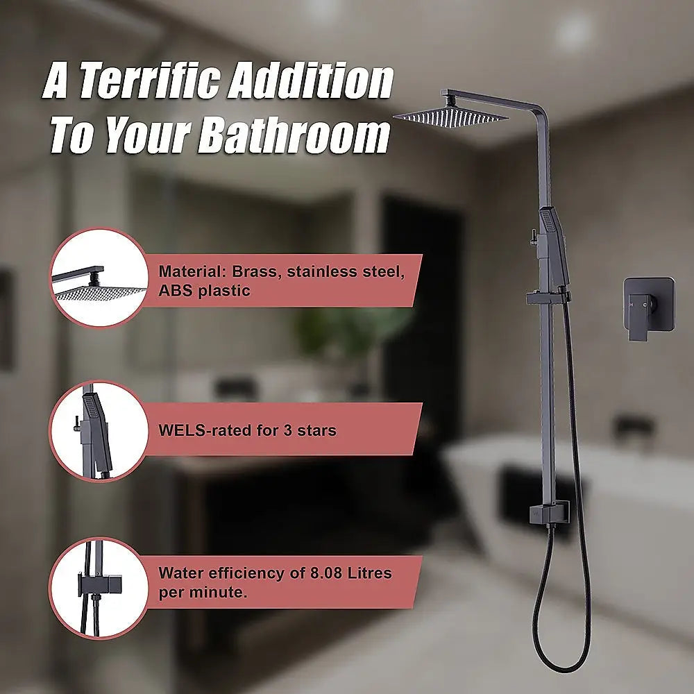 WELS 8’’ Rain Shower Head Set Square Dual Heads Faucet High Pressure With Mixer - Furniture > Bathroom > Shower