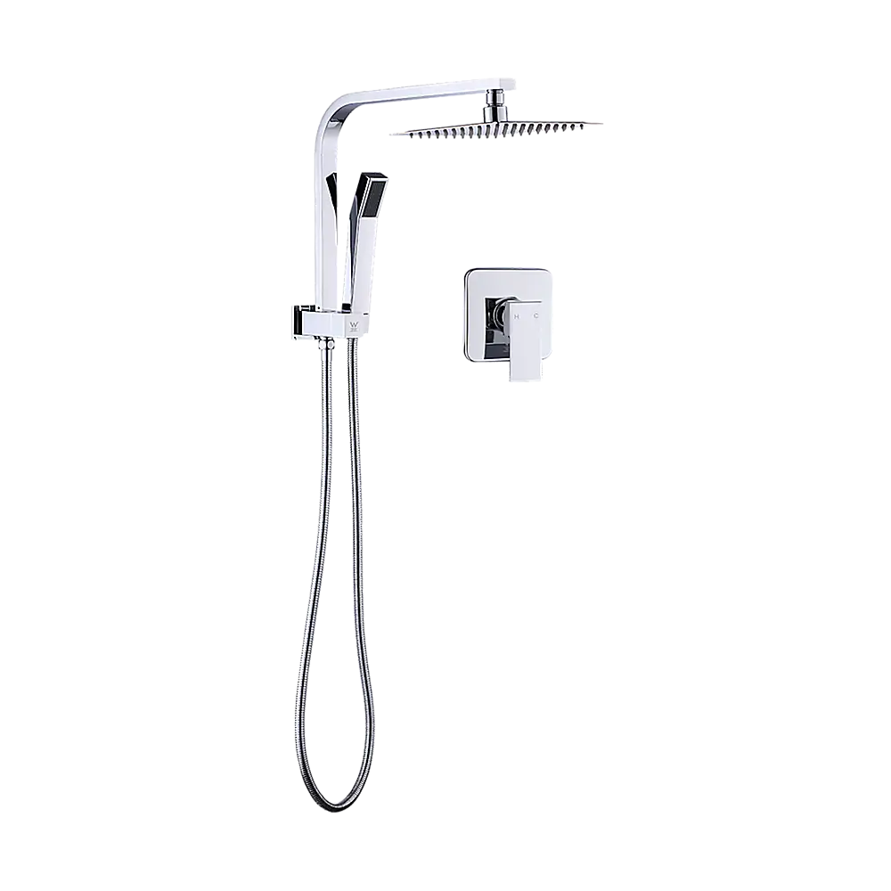 WELS 8’’ Rain Shower Head Set Square Dual Heads Faucet High Pressure With Mixer - Furniture > Bathroom