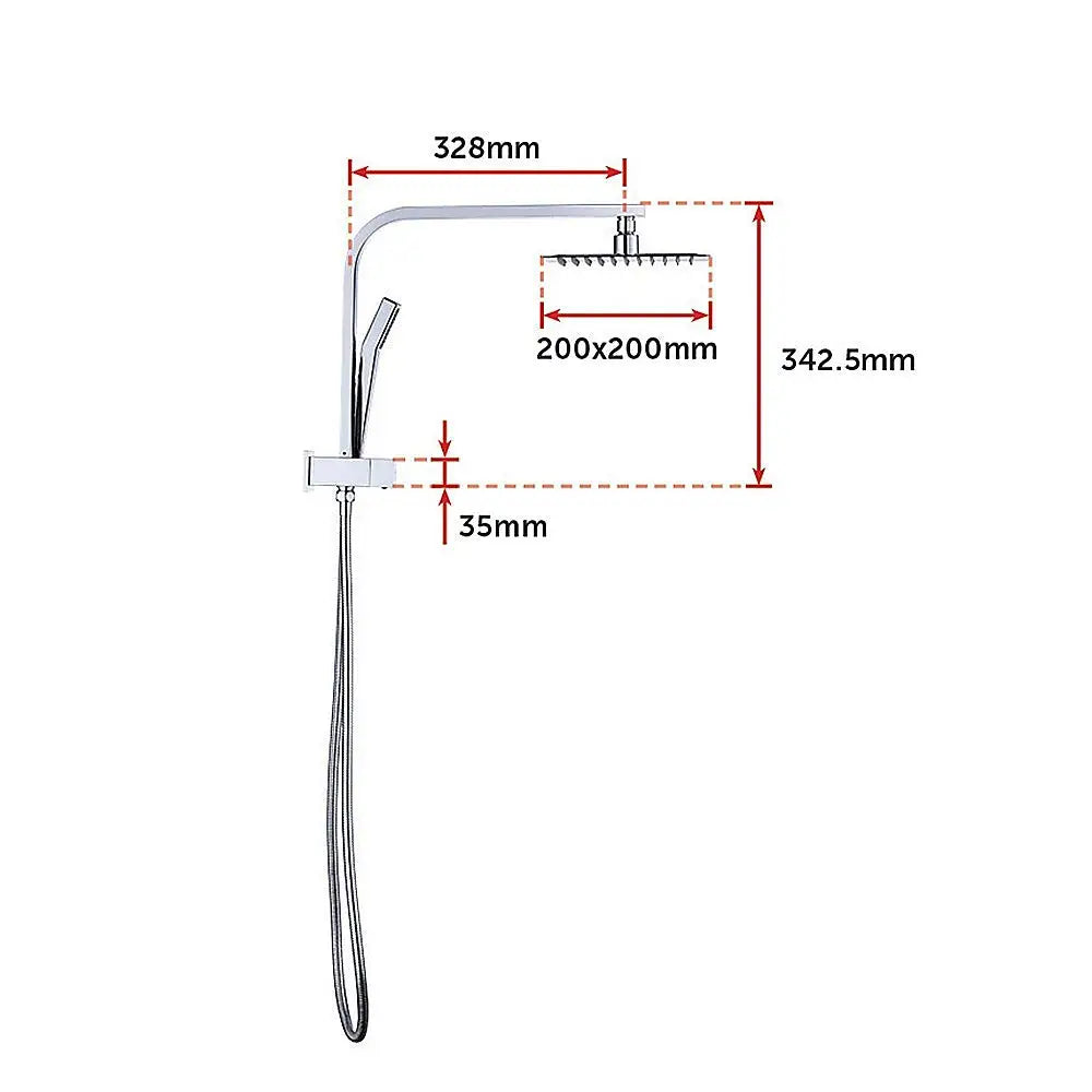 WELS 8’’ Rain Shower Head Set Square Dual Heads Faucet High Pressure Hand Held - Furniture > Bathroom > Shower