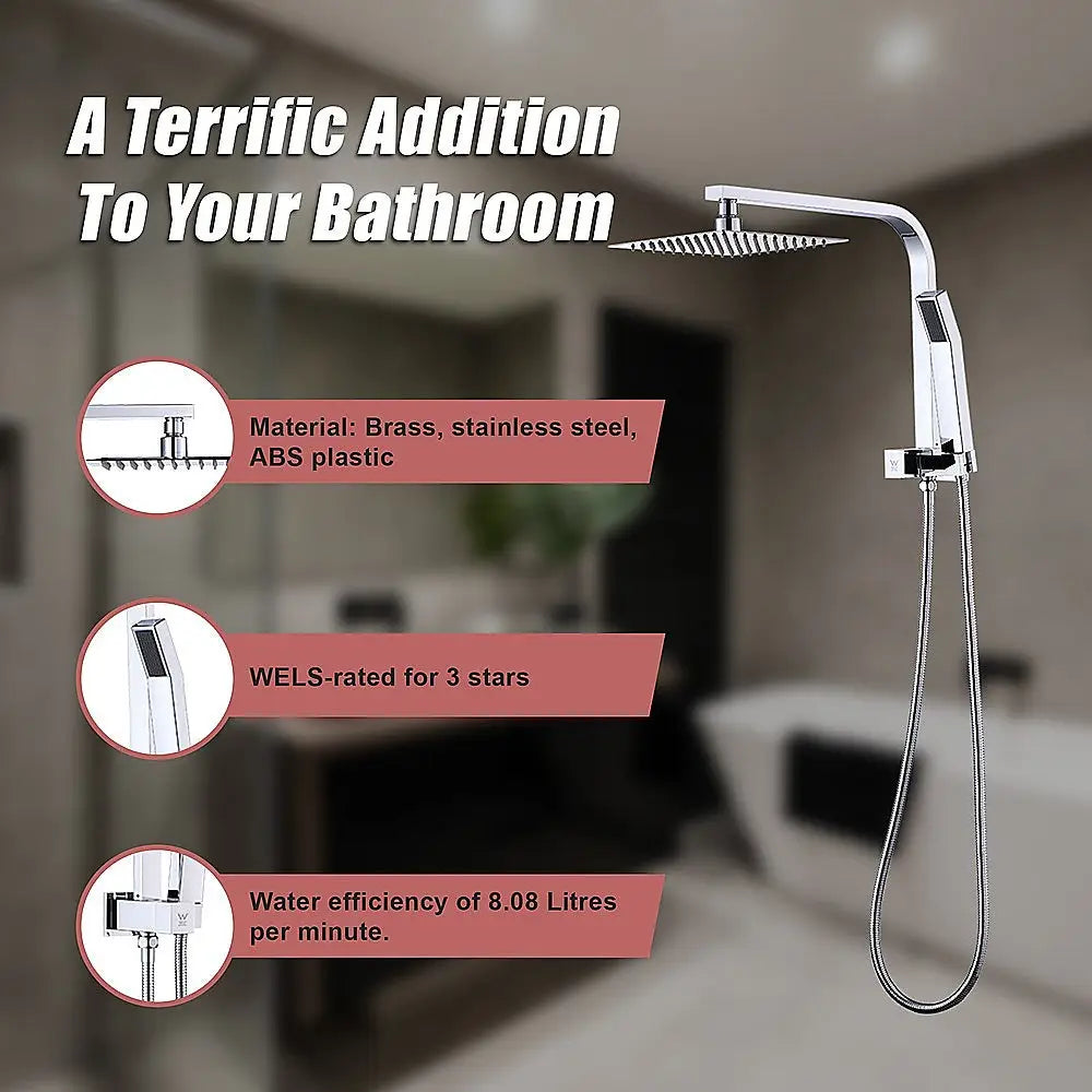 WELS 8’’ Rain Shower Head Set Square Dual Heads Faucet High Pressure Hand Held - Furniture > Bathroom > Shower