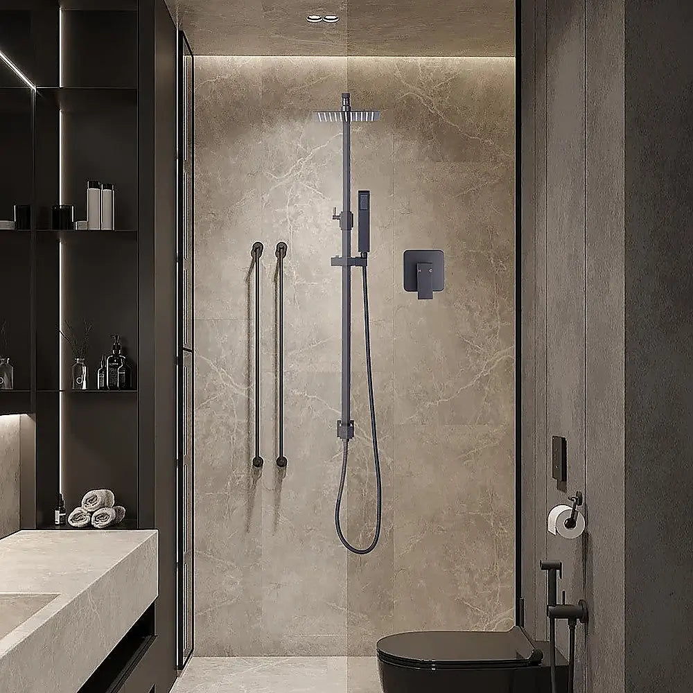WELS 8’’ Rain Shower Head Set Square Dual Heads Faucet High Pressure With Mixer - Furniture > Bathroom > Shower