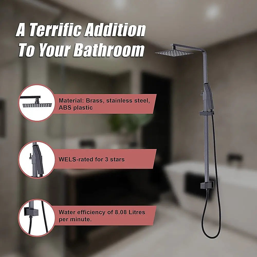 WELS 8’’ Rain Shower Head Set Square Dual Heads Faucet High Pressure Hand Held - Furniture > Bathroom > Shower