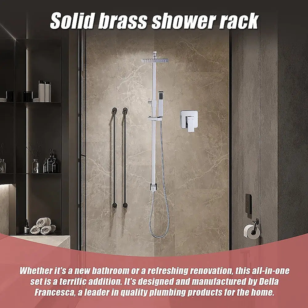 WELS 8’’ Rain Shower Head Set Square Dual Heads Faucet High Pressure With Mixer - Furniture > Bathroom > Shower