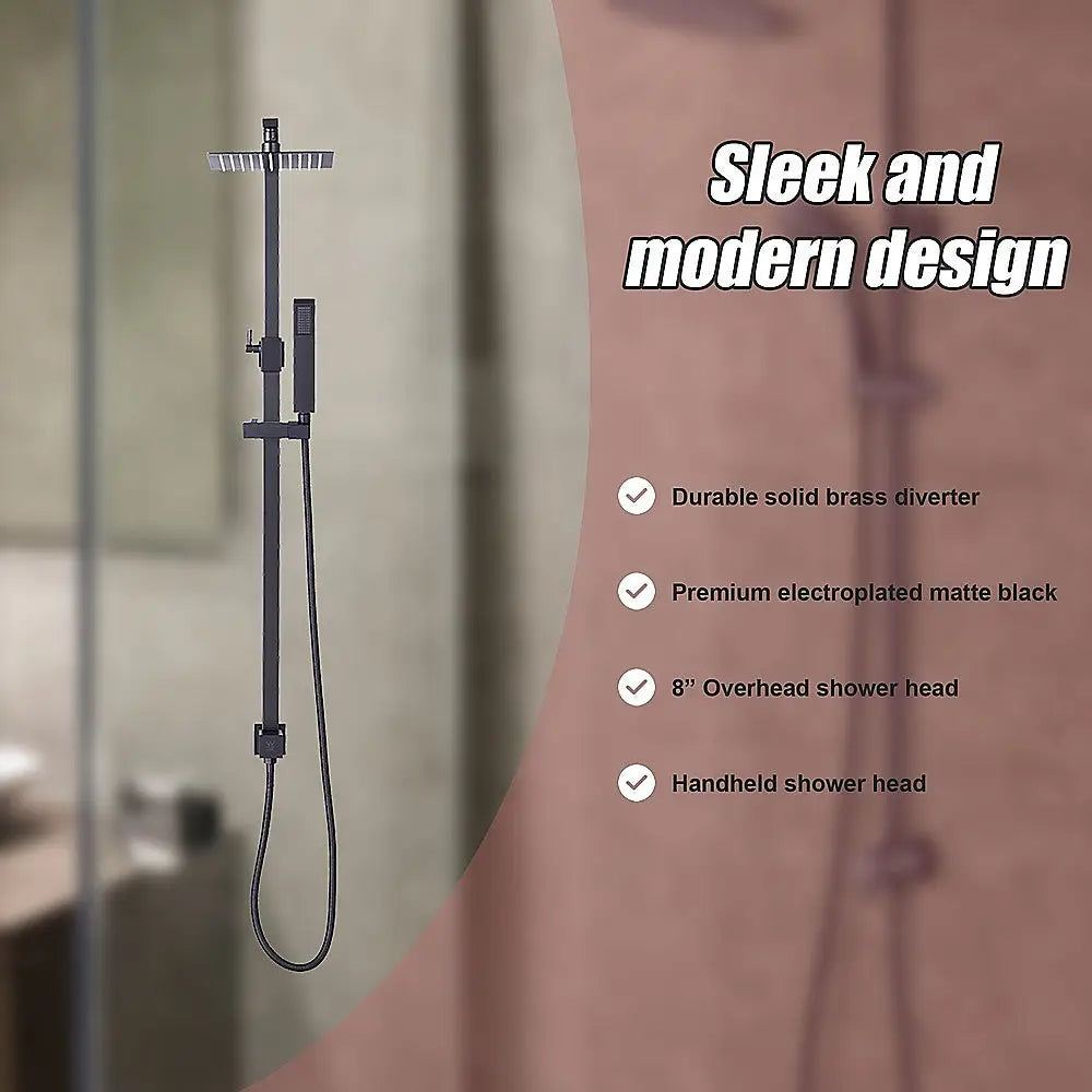 WELS 8’’ Rain Shower Head Set Square Dual Heads Faucet High Pressure Hand Held - Furniture > Bathroom > Shower