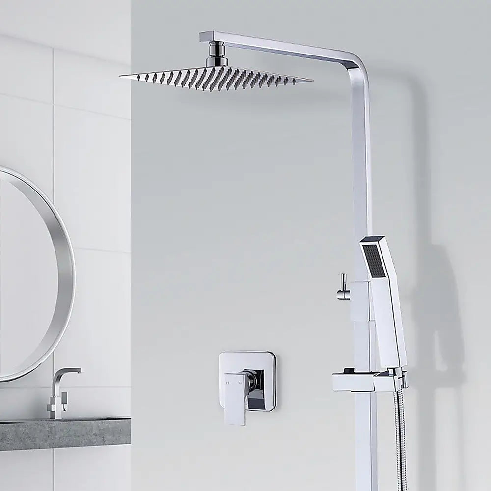 WELS 8’’ Rain Shower Head Set Square Dual Heads Faucet High Pressure With Mixer - Furniture > Bathroom > Shower
