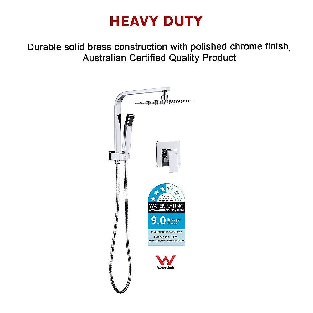 WELS 8’’ Rain Shower Head Set Square Dual Heads Faucet High Pressure With Mixer - Furniture > Bathroom