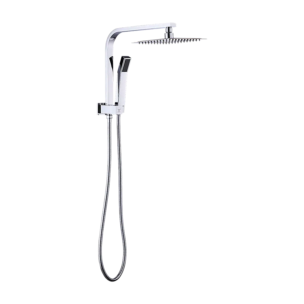 WELS 8’’ Rain Shower Head Set Square Dual Heads Faucet High Pressure Hand Held - Furniture > Bathroom > Shower