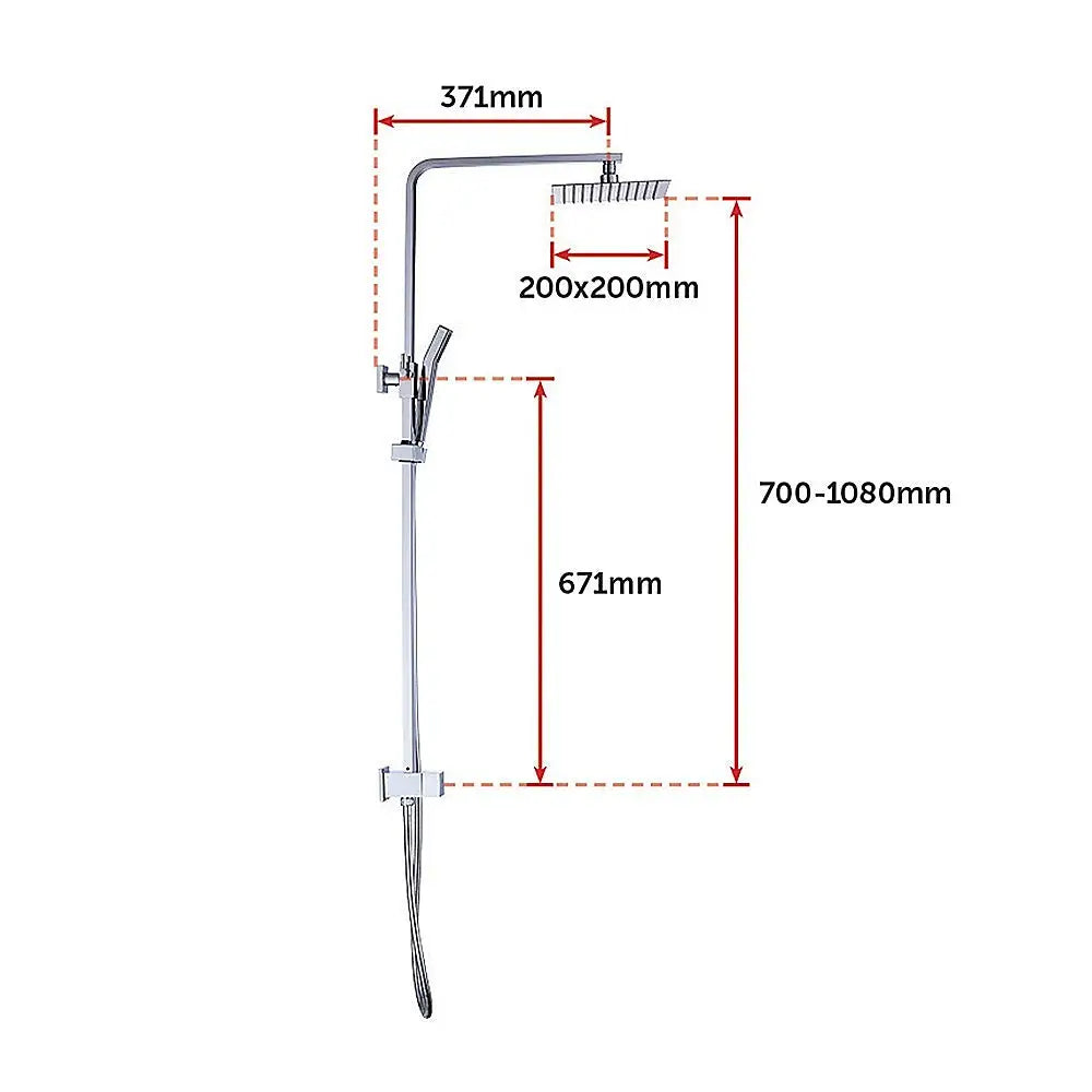 WELS 8’’ Rain Shower Head Set Square Dual Heads Faucet High Pressure Hand Held - Furniture > Bathroom